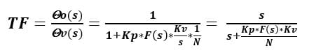 We can generate the TF for o(s)/v(s) by noting that the forward gain from the VCO phase noise injection point is simply unity and the loop gain is [KpF(s)Kv/s]/N as before.