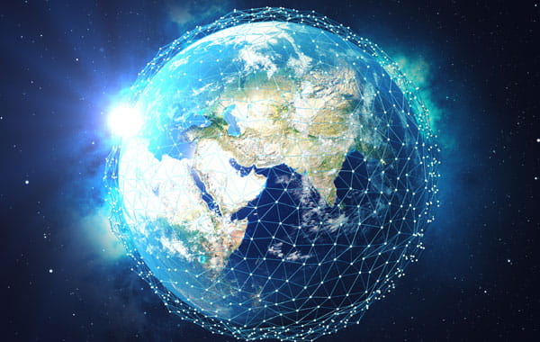 EArth image with connected lines illustrating the connectivity