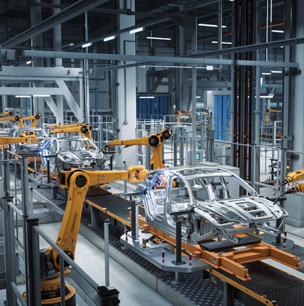 robotic arms working in the car assembly factory