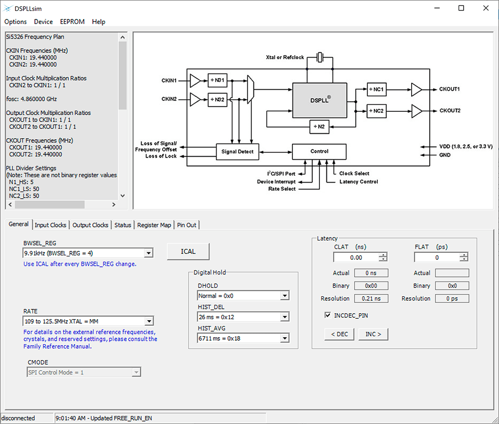 DSPLLSim software screen shot